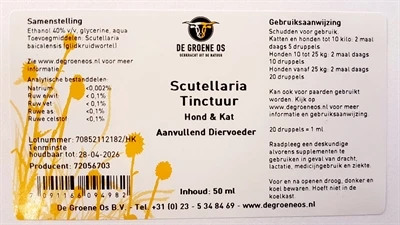 De Groene Os Scutellaria Tinctuur Hond / Kat 4 De Groene Os Scutellaria Tinctuur Hond / Kat - Afbeelding 2